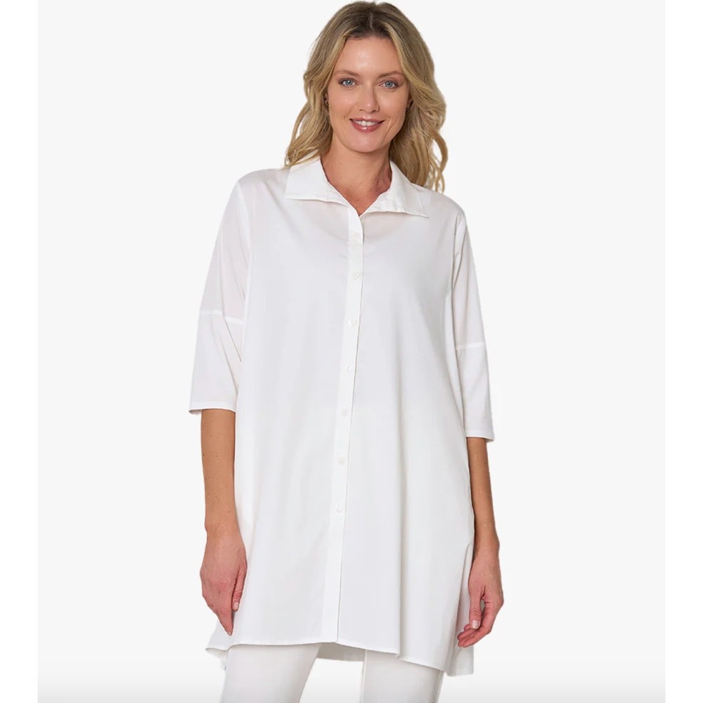 Stella Carakasi Tiburon Tunic Icon in Soft White Lagenlook Button Up Size Small